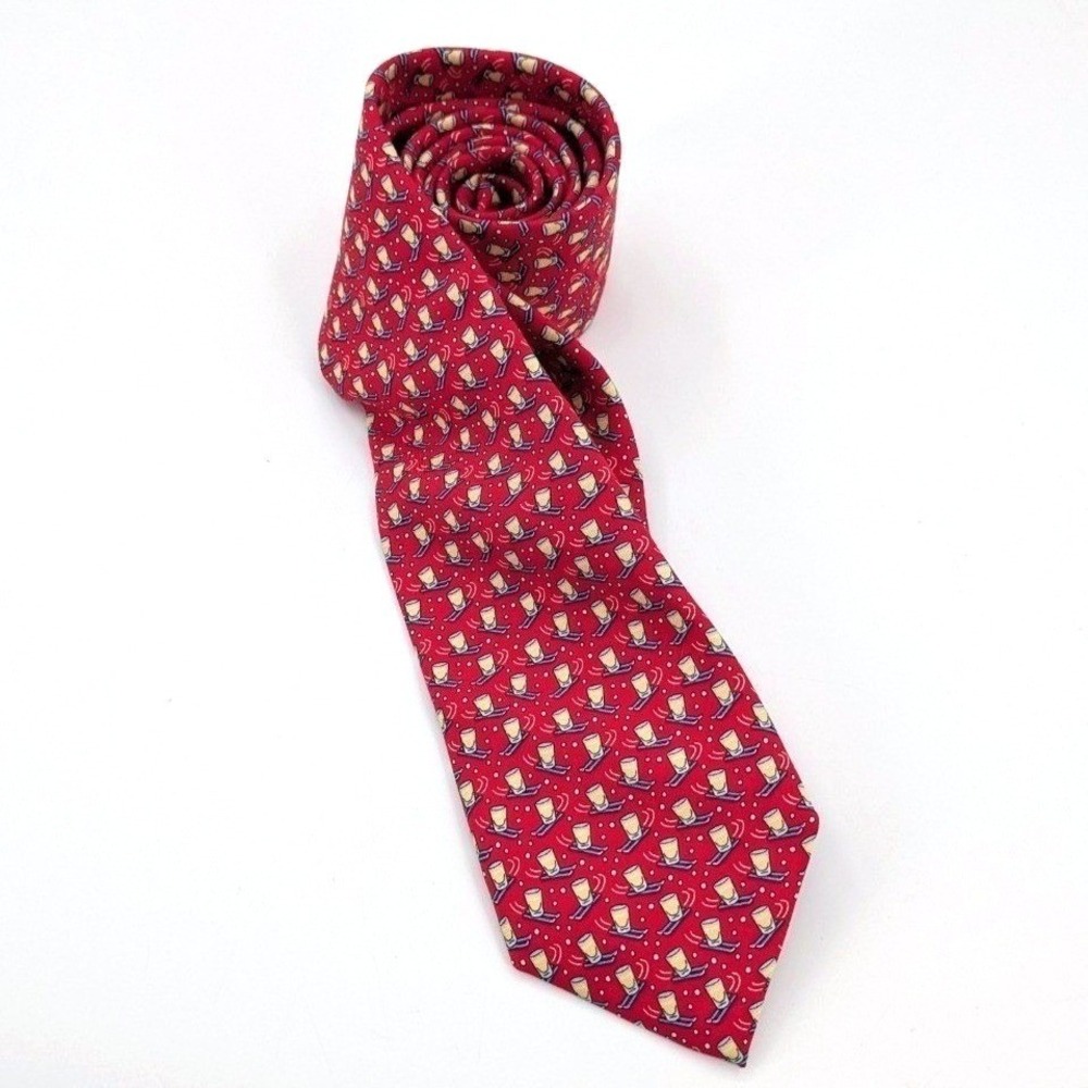 Vineyard Vines Tie Mens Silk Red Novelty Shotski Winter Ski Beer Mugs Preppy USA